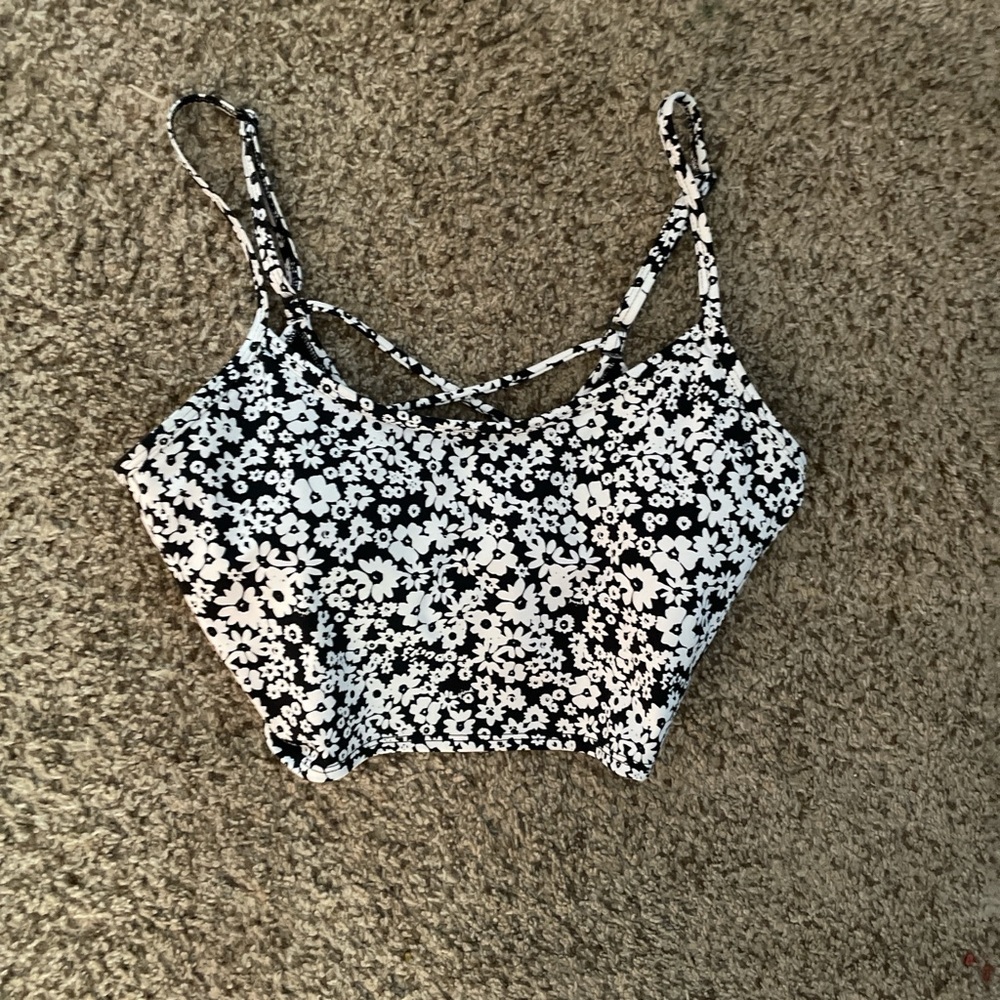 PINK Victoria's Secret Black and White Floral Tank Top